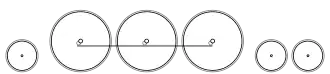 Diagram of one small leading wheel, three large driving wheels joined together with a coupling rod, and two small trailing wheels
