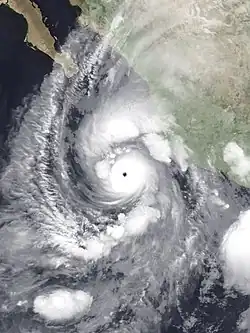Satellite image of Hurricane Willa as a Category 5 hurricane, southwest of Mexico