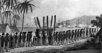 procession with ships in background