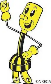 A cartoon of Willie Wiredhand, a mascot with an electrical plug body, as he gives a friendly wave