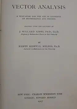 Title page to a 1907 copy of Vector Analysis