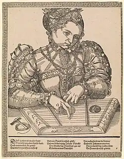 Woman playing psaltery, circa 1570 A.D.