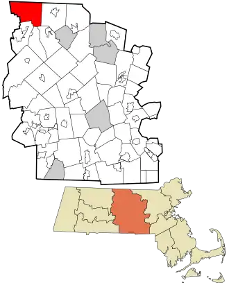 Location in Worcester County and the state of Massachusetts.