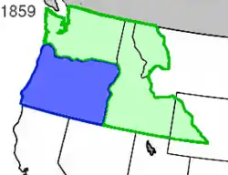 The Washington Territory (green) and the State of Oregon in 1859