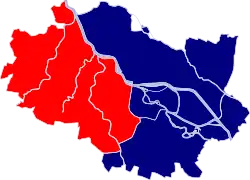 Location of Fabryczna within Wrocław (red)