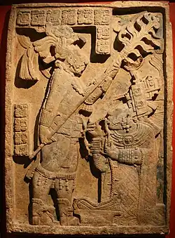 Yaxchilán Lintel 24 (Maya); 702; limestone; 109 x 74 cm; British Museum (London)[71]