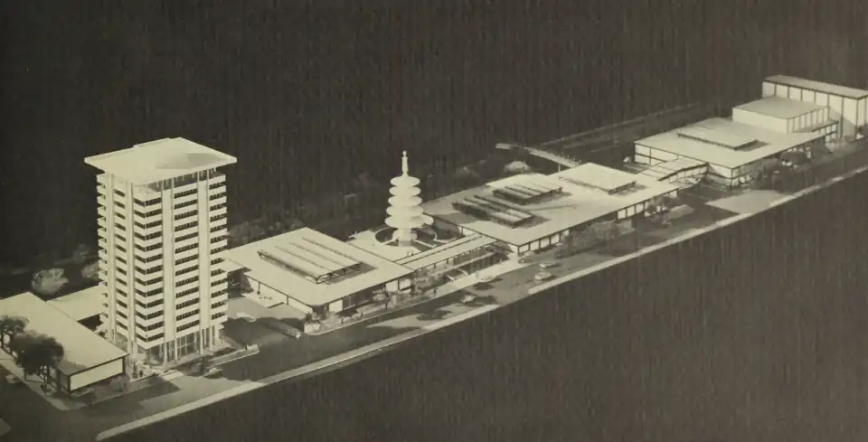Architectural model (c.1965), looking south from Post
