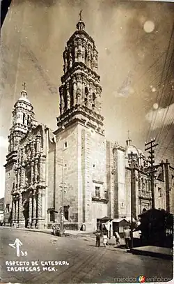 Zacatecas Cathedral with its recently completed North tower, 1904.