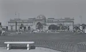 Black and white photograph of the Egyptian Museum's exterior in the 1950s showing the neoclassical facade