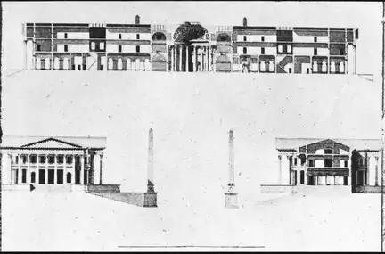 Cross section of the palace and the side facades