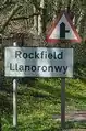 Road sign containing English and the contentious Welsh name